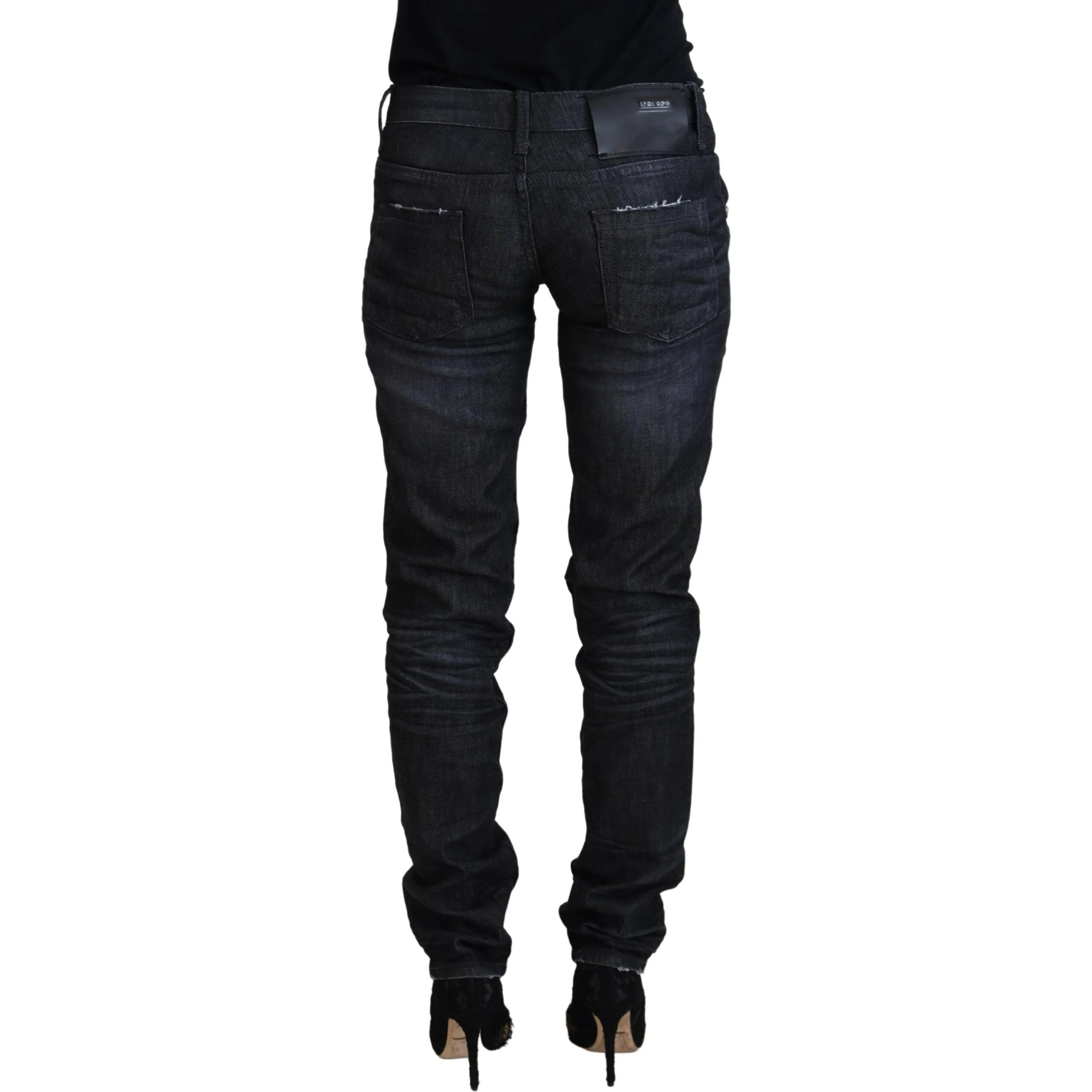 Black Cotton Low Waist Slim Fit Women Casual Denim Jeans