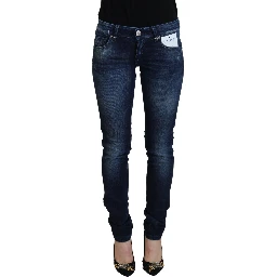 Blue Cotton Low Waist Slim Fit Women Casual Denim Jeans