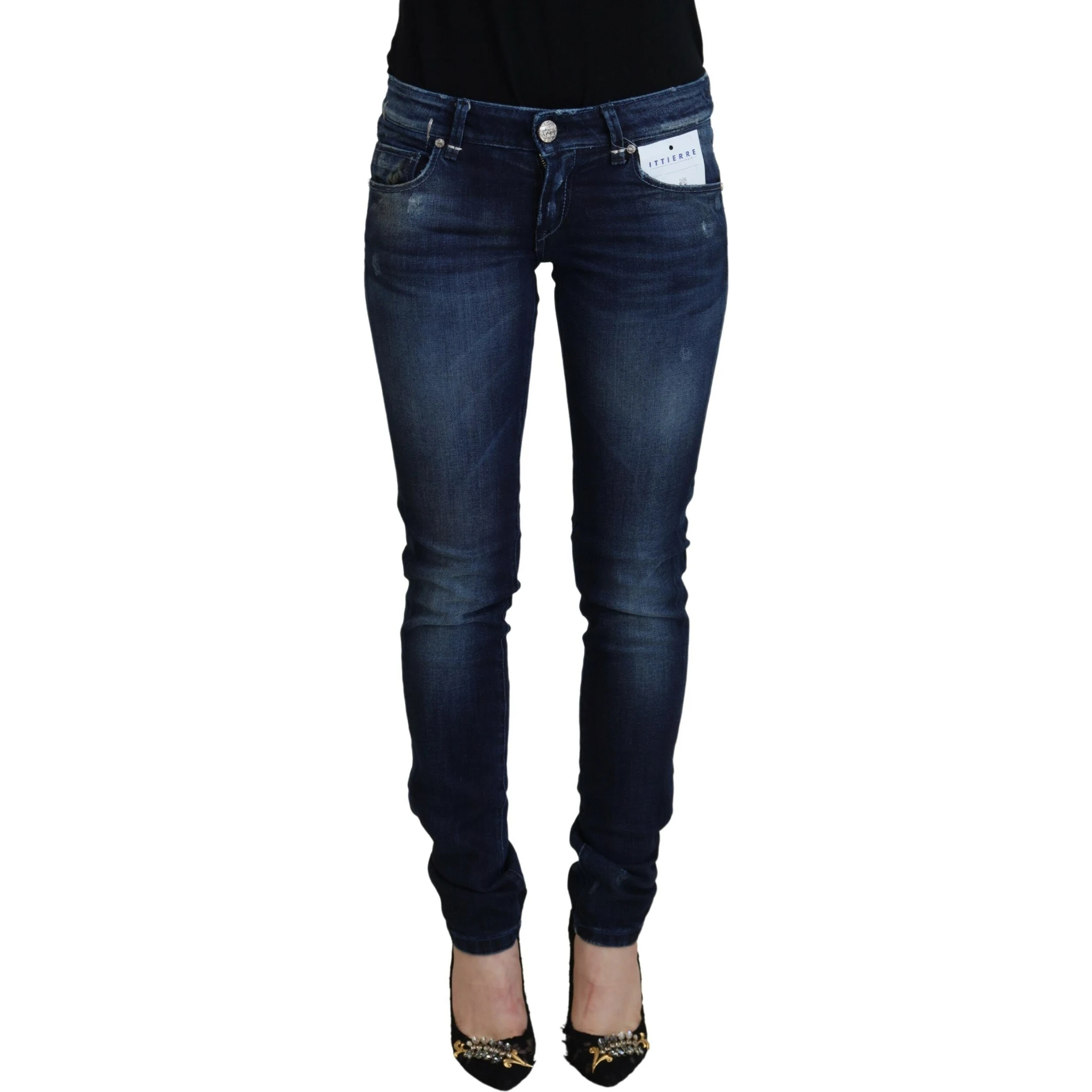 Blue Cotton Low Waist Slim Fit Women Casual Denim Jeans