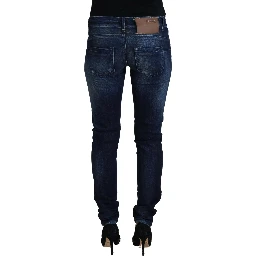 Blue Cotton Low Waist Slim Fit Women Casual Denim Jeans