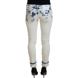 White Blue Cotton Skinny Women Tattered Denim Jeans