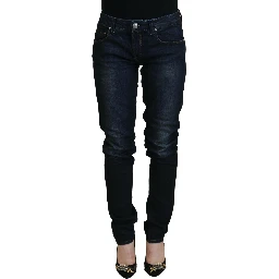 Blue Cotton Skinny Low Waist Women Casual Denim Jeans