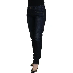 Blue Cotton Skinny Low Waist Women Casual Denim Jeans