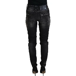 Black Washed Mid Waist Tapered Women Casual Denim Jeans