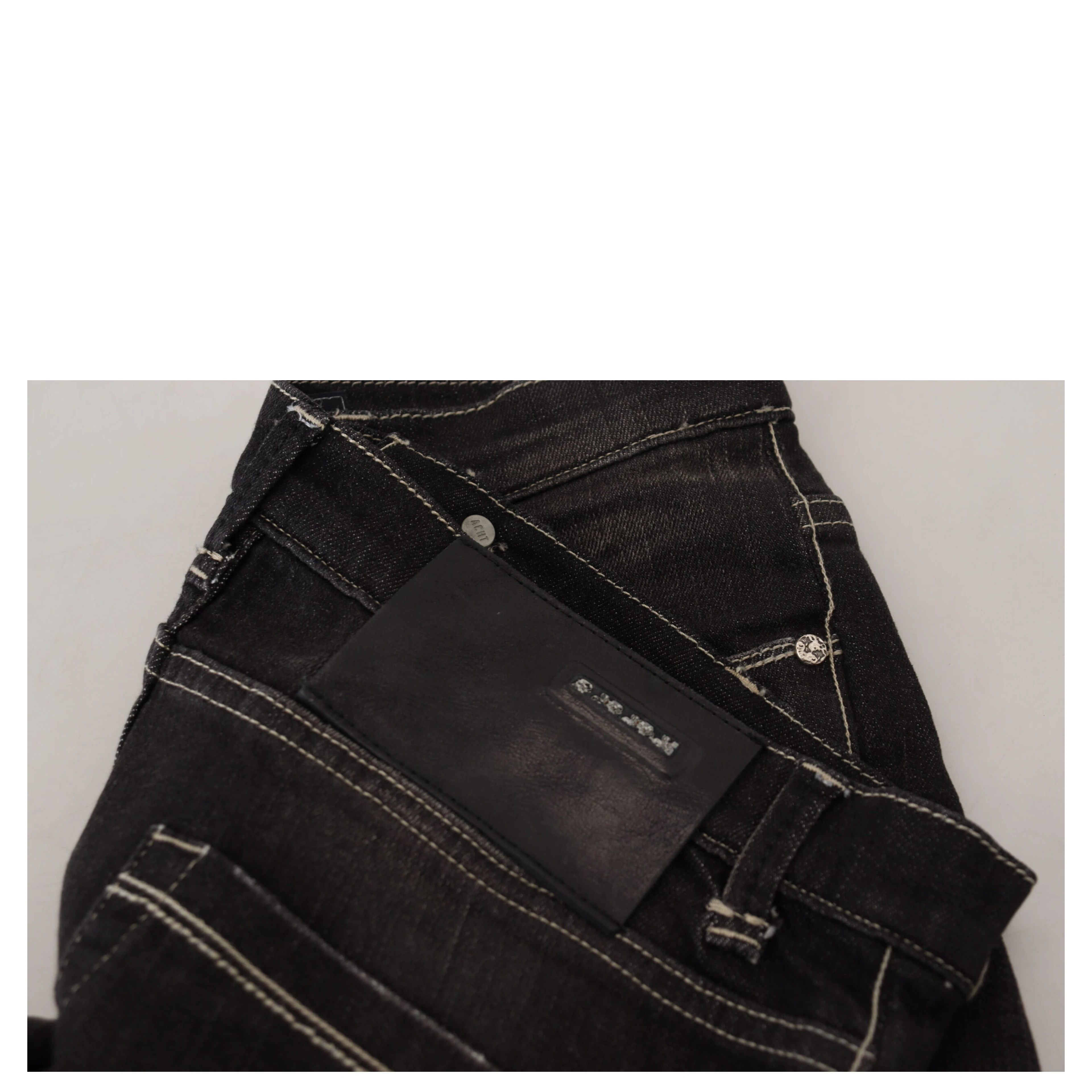 Black Washed Mid Waist Tapered Women Casual Denim Jeans