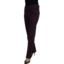 Purple Cotton Mid Waist Women Tapered Pants