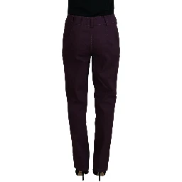 Purple Cotton Mid Waist Women Tapered Pants