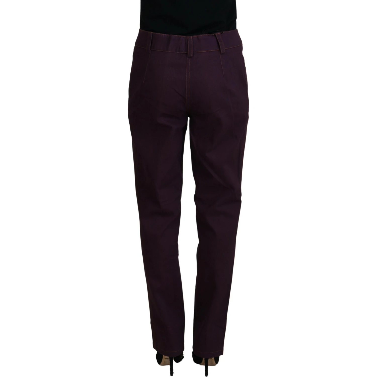 Purple Cotton Mid Waist Women Tapered Pants