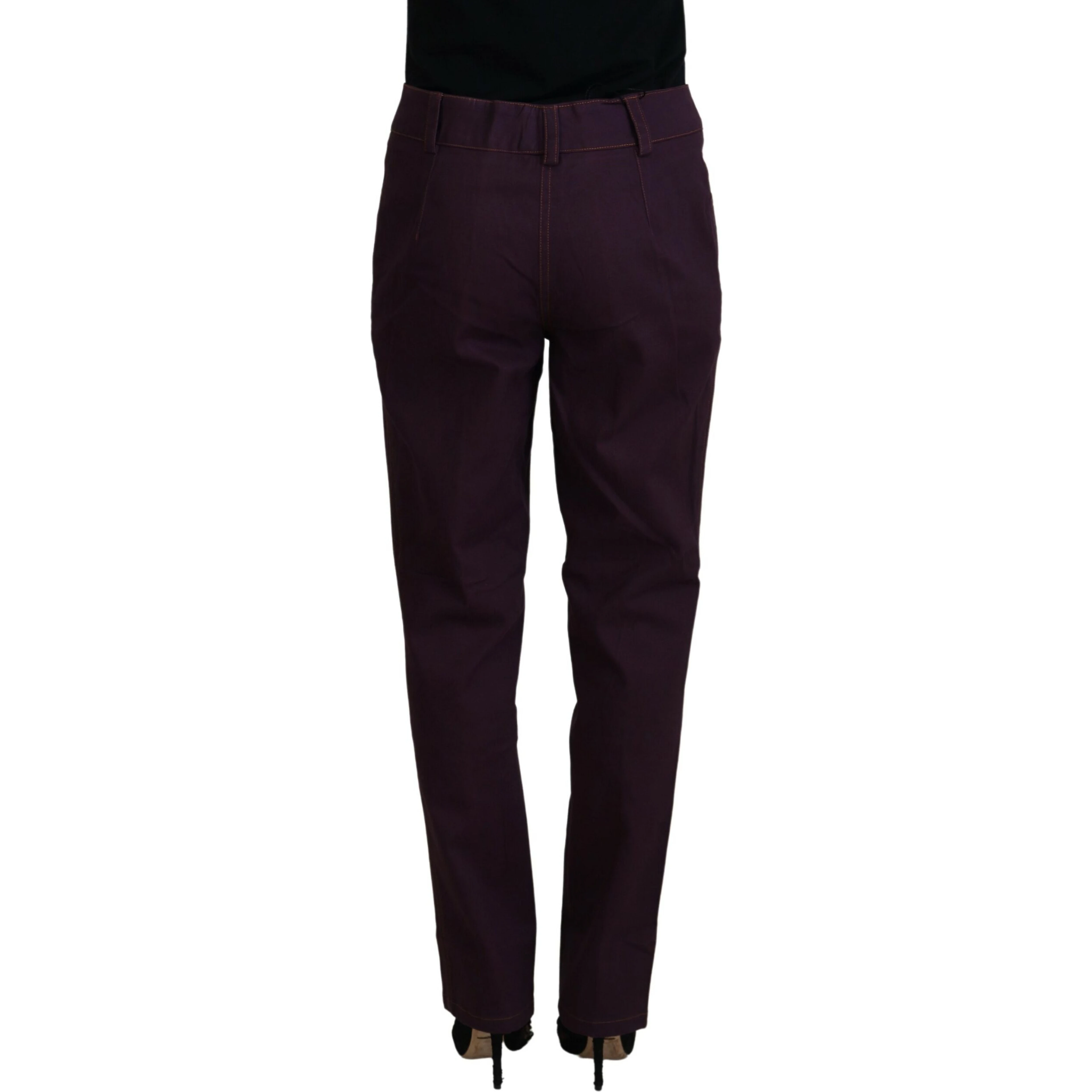 Purple Cotton Mid Waist Women Tapered Pants