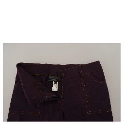 Purple Cotton Mid Waist Women Tapered Pants