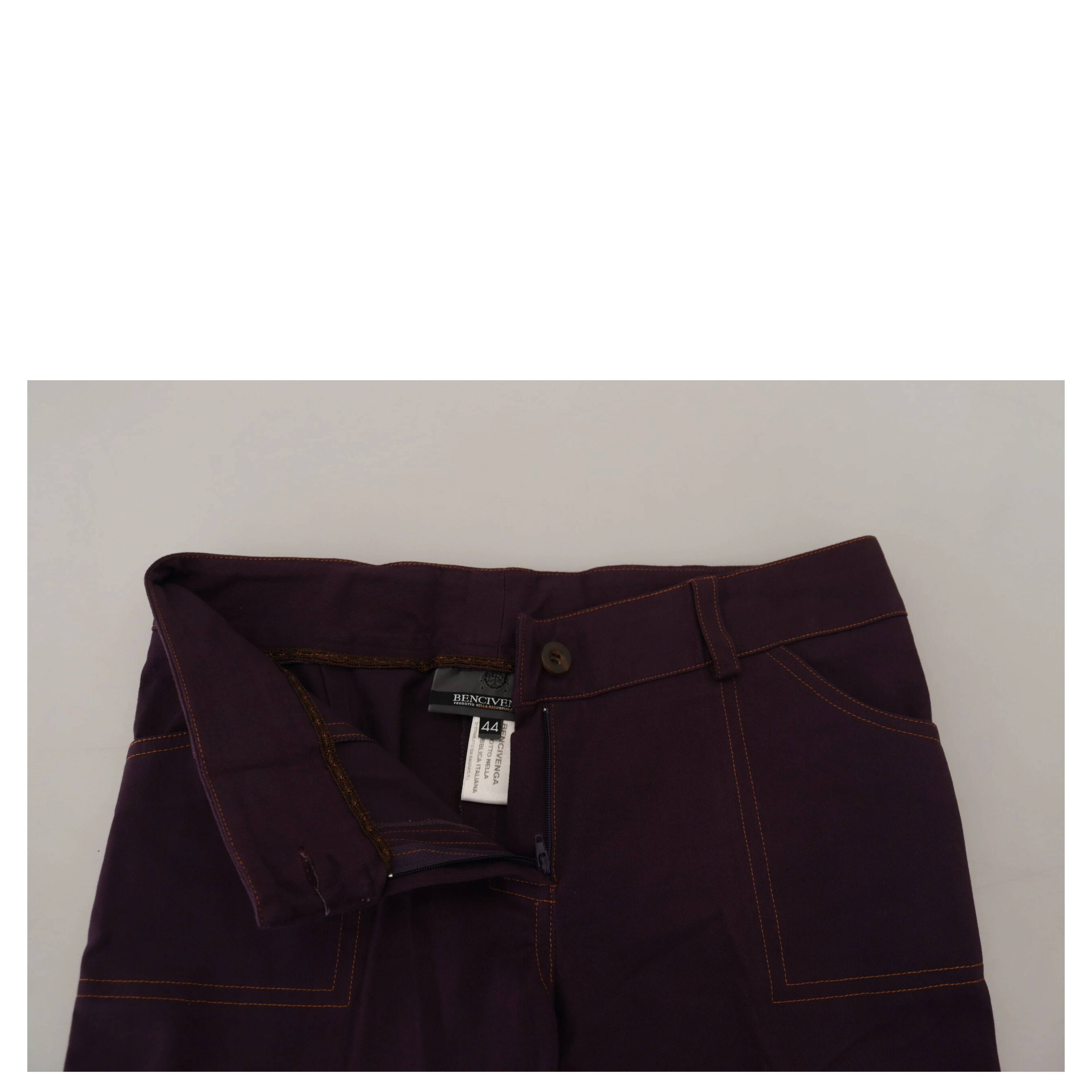 Purple Cotton Mid Waist Women Tapered Pants