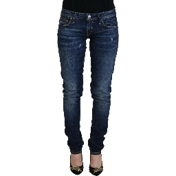 Blue Washed Cotton Low Waist Women Casual  Jeans