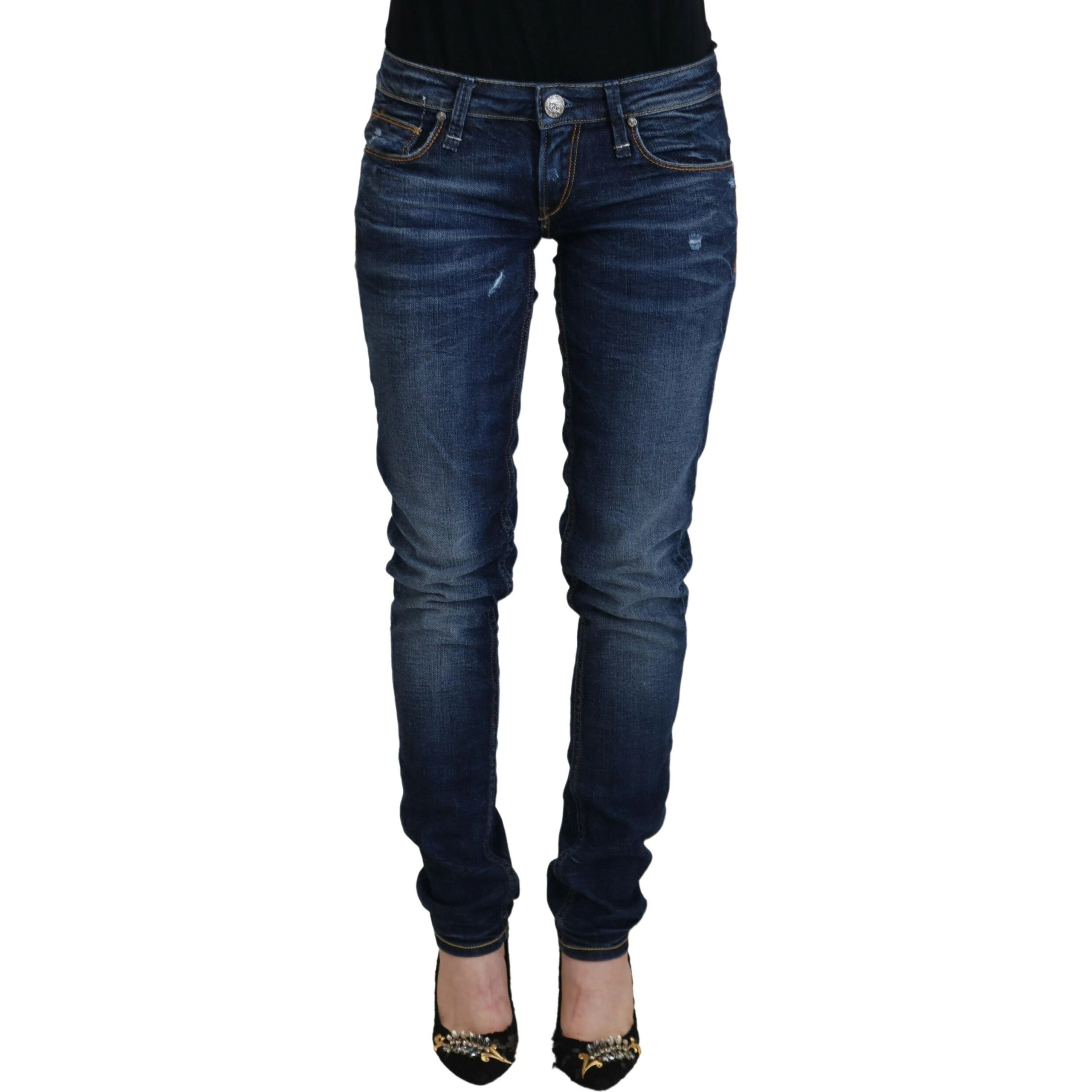 Blue Washed Cotton Low Waist Women Casual  Jeans