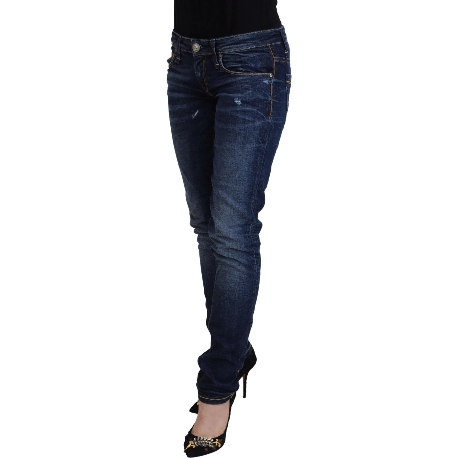 Blue Washed Cotton Low Waist Women Casual  Jeans