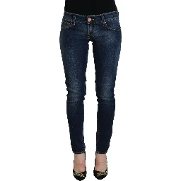 Blue Cotton Low Waist Skinny Women Casual Jeans