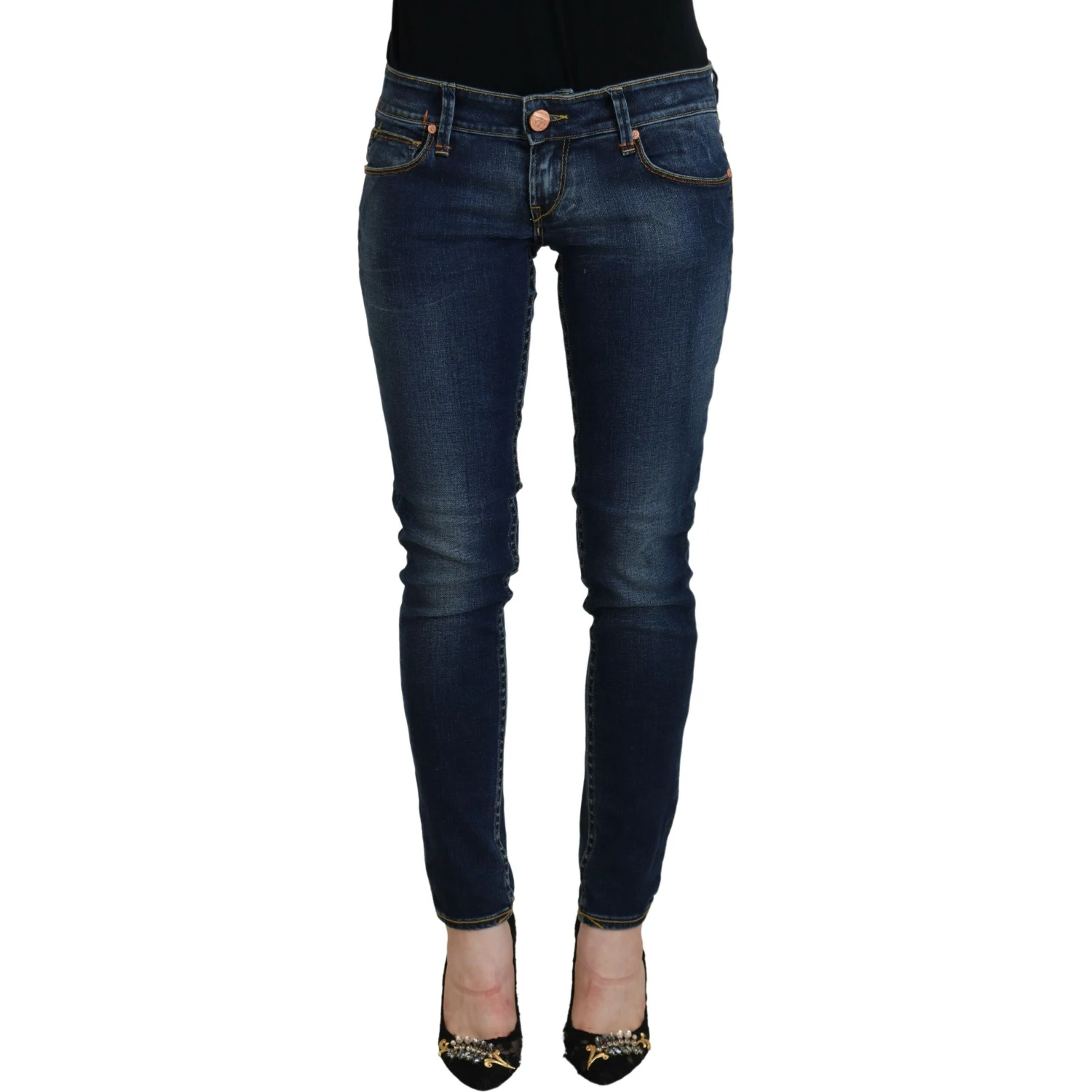 Blue Cotton Low Waist Skinny Women Casual Jeans