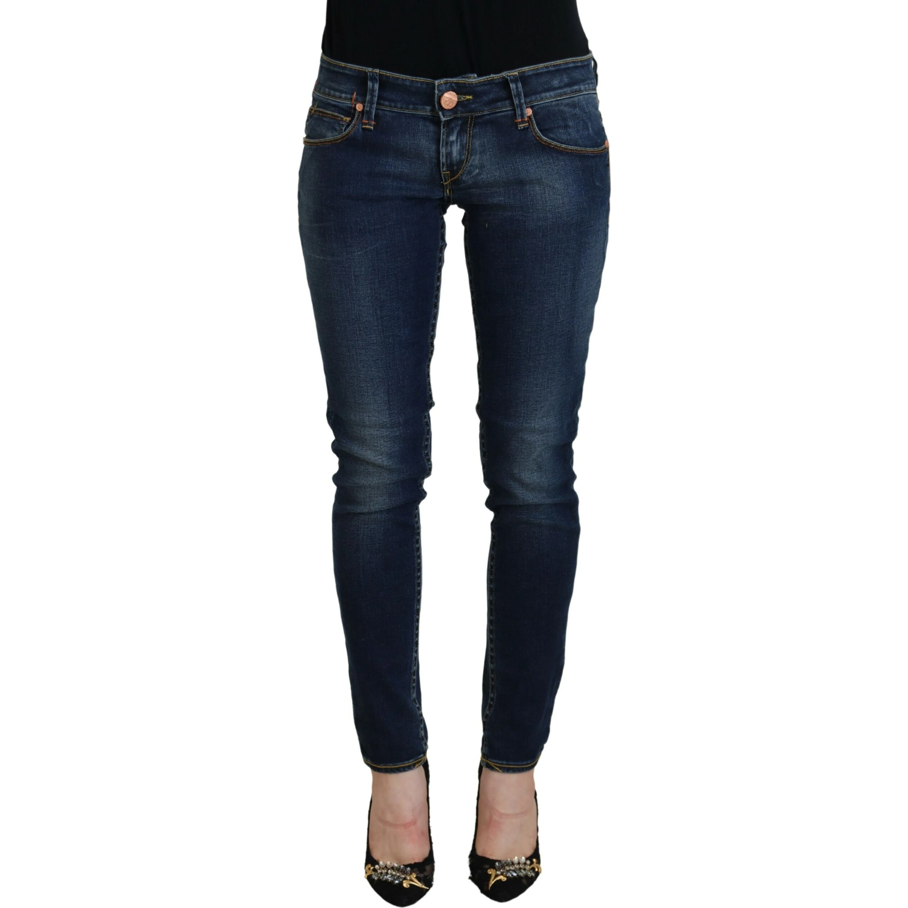 Blue Cotton Low Waist Skinny Women Casual Jeans