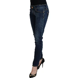 Blue Cotton Low Waist Skinny Women Casual Jeans