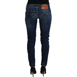 Blue Cotton Low Waist Skinny Women Casual Jeans