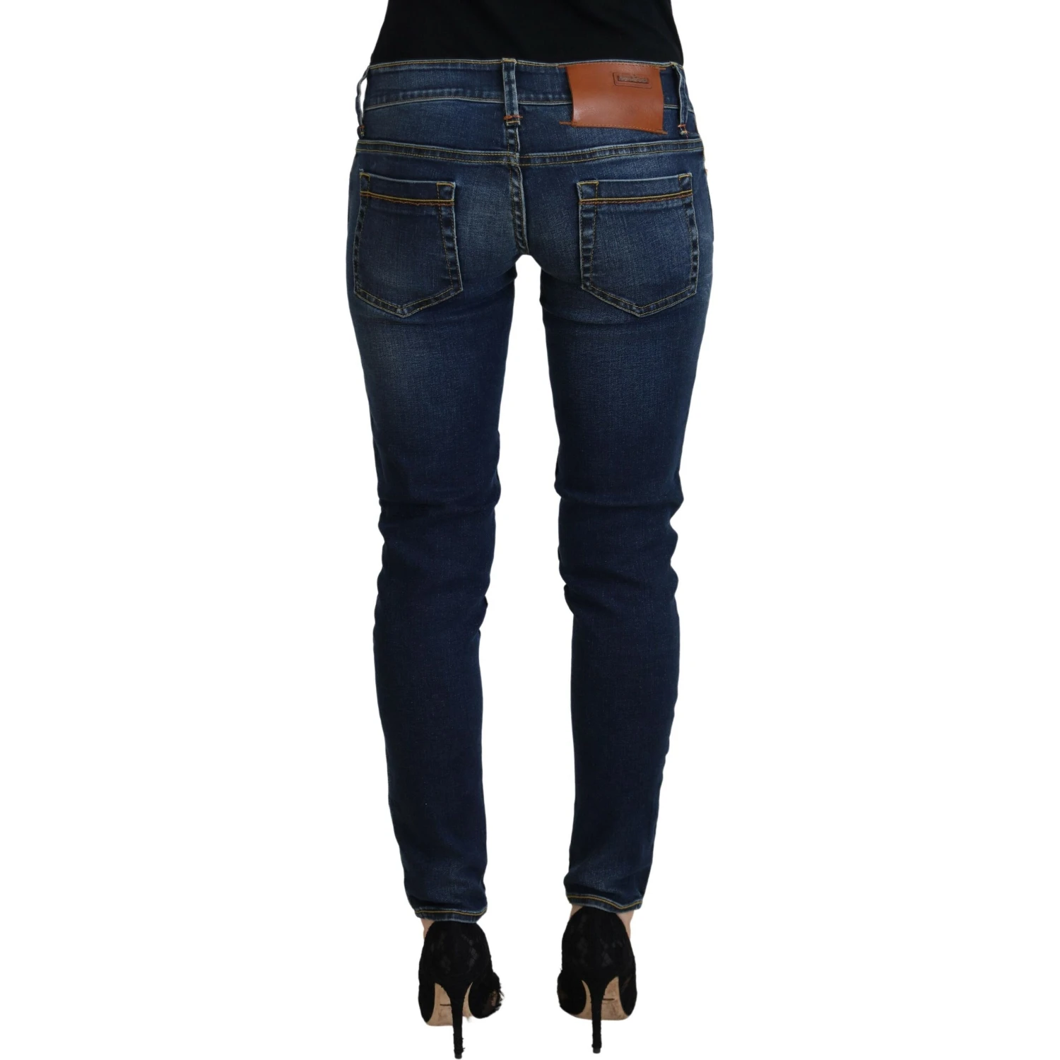 Blue Cotton Low Waist Skinny Women Casual Jeans