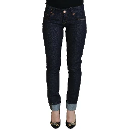 Blue Cotton Low Waist Slim Fit Women Casual Jeans
