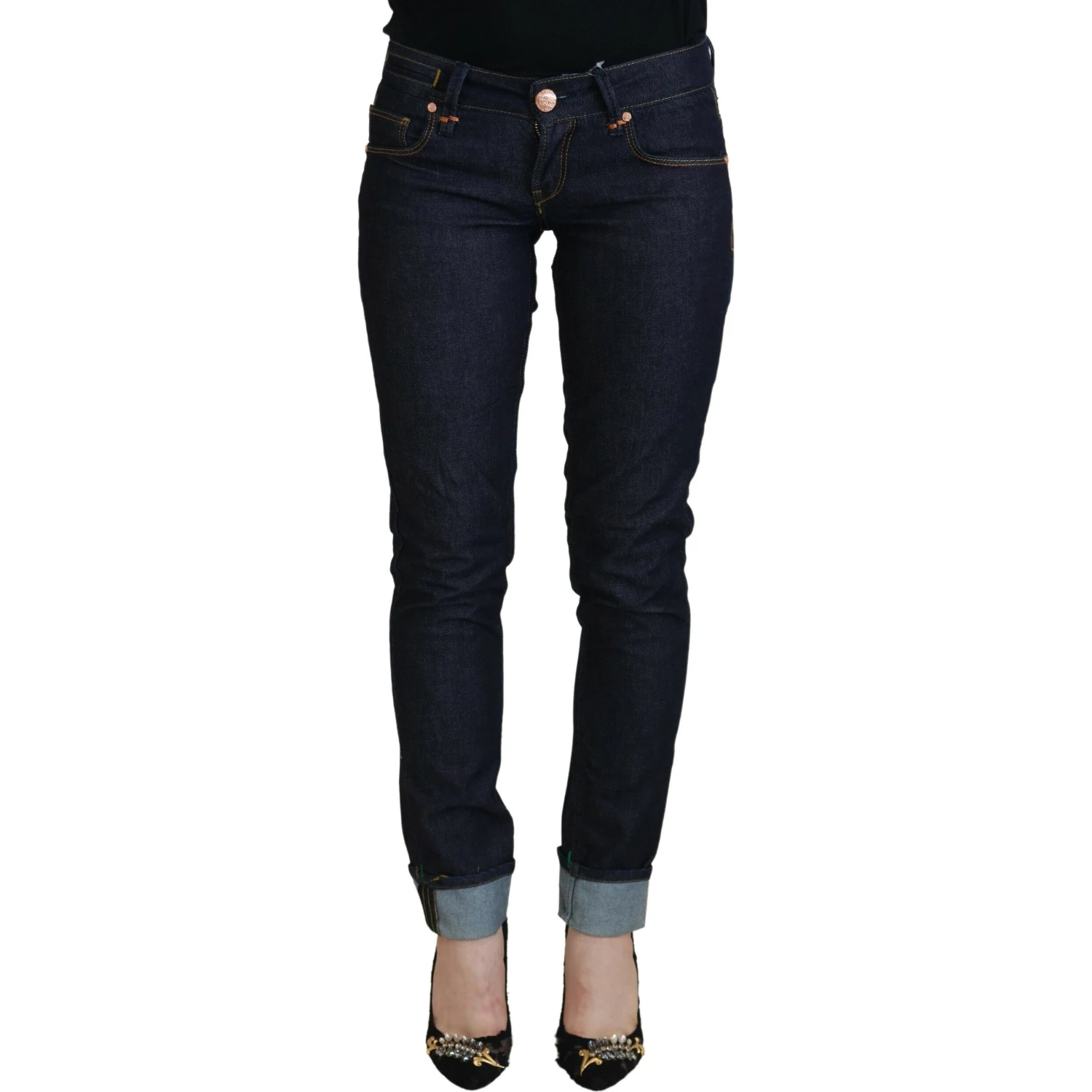 Blue Cotton Low Waist Slim Fit Women Casual Jeans