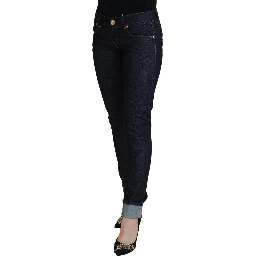 Blue Cotton Low Waist Slim Fit Women Casual Jeans