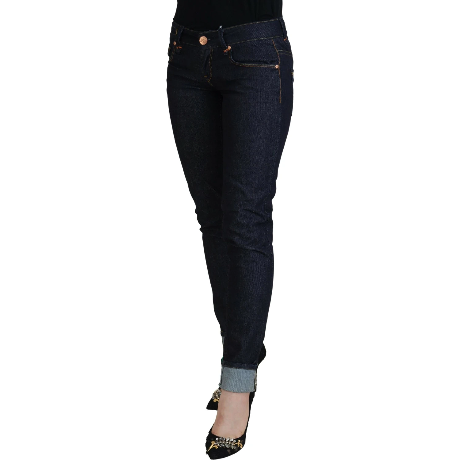 Blue Cotton Low Waist Slim Fit Women Casual Jeans