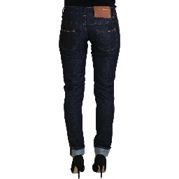 Blue Cotton Low Waist Slim Fit Women Casual Jeans