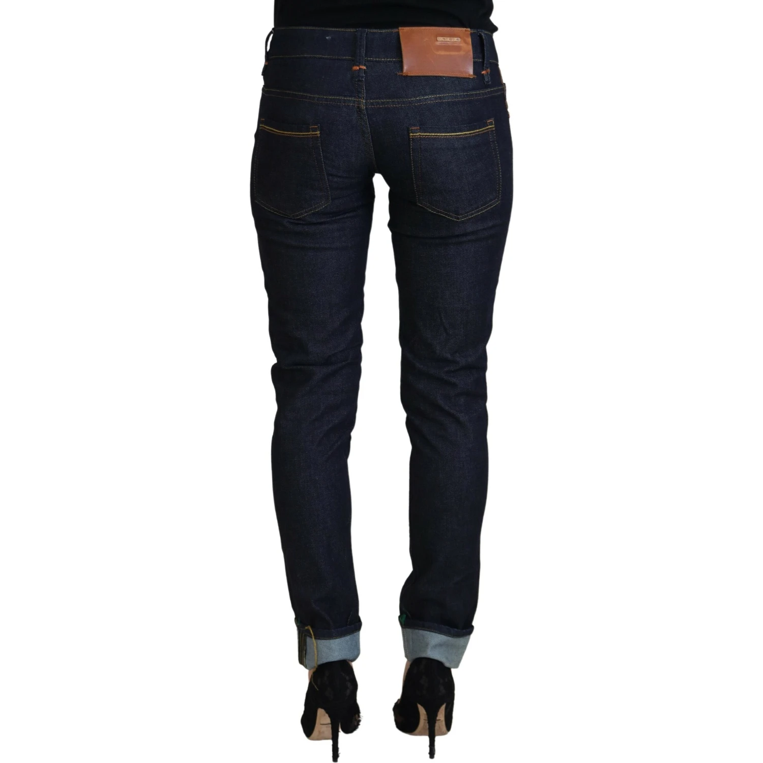 Blue Cotton Low Waist Slim Fit Women Casual Jeans