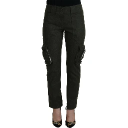 Green Lace Up Leg Women Tapered Pants