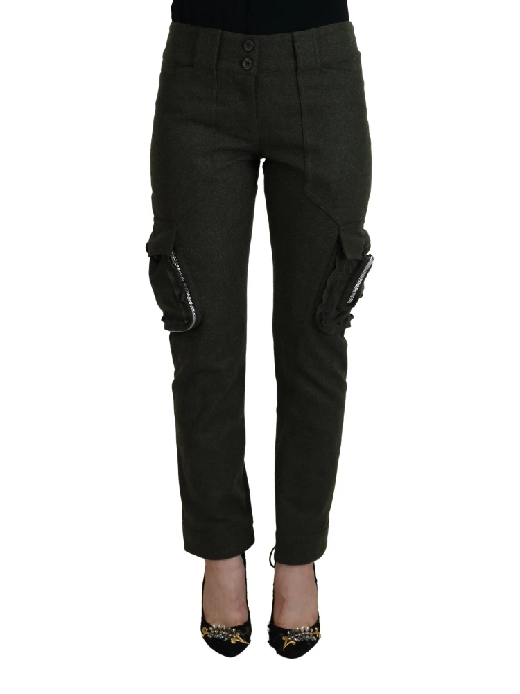 Green Lace Up Leg Women Tapered Pants