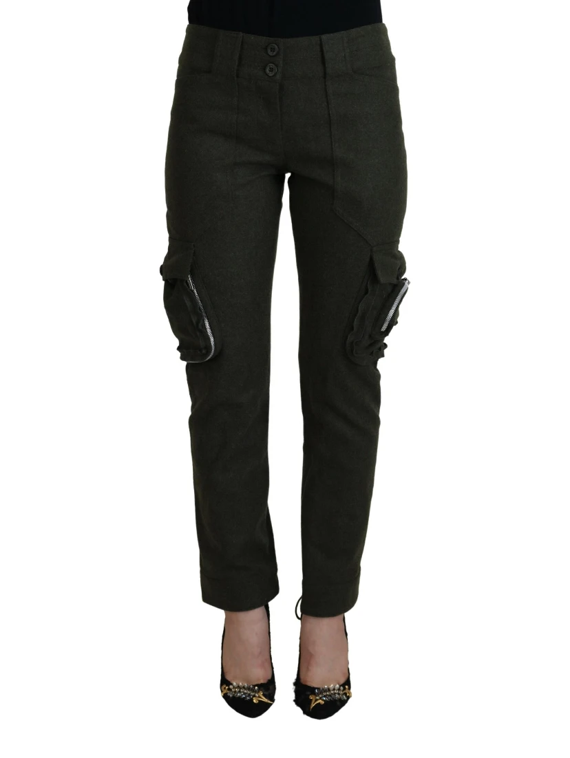 Green Lace Up Leg Women Tapered Pants