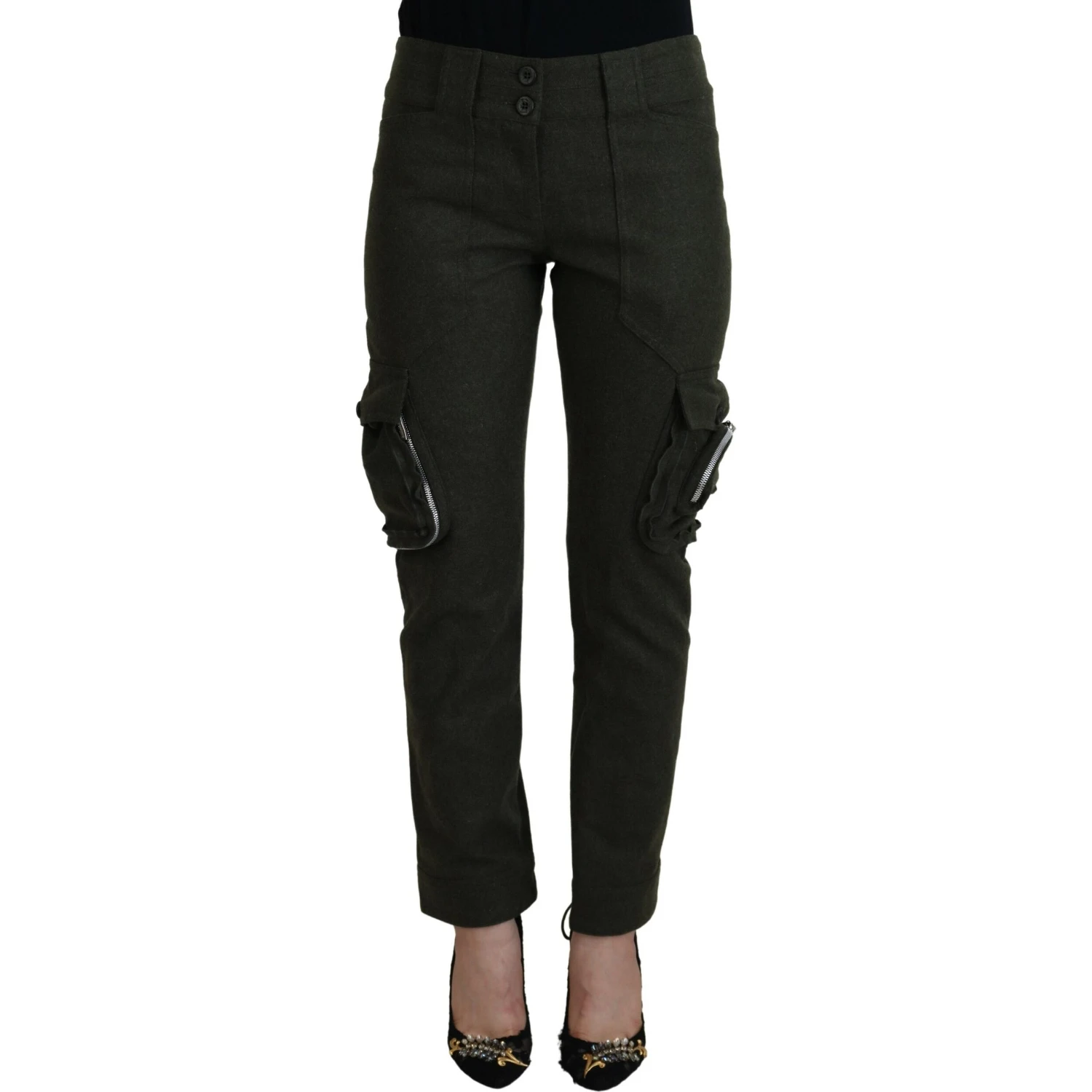 Green Lace Up Leg Women Tapered Pants