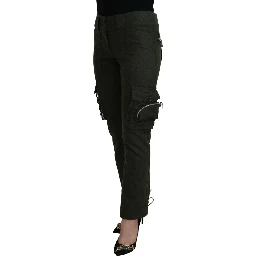 Green Lace Up Leg Women Tapered Pants