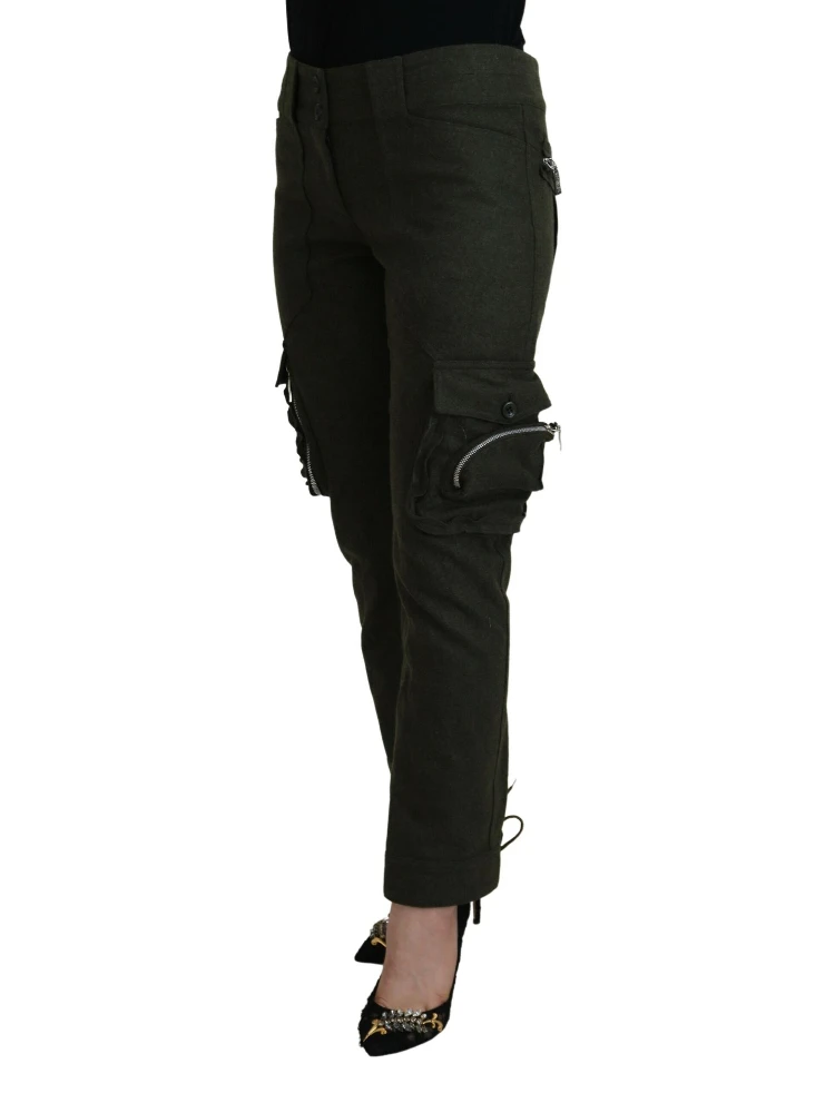 Green Lace Up Leg Women Tapered Pants alternative