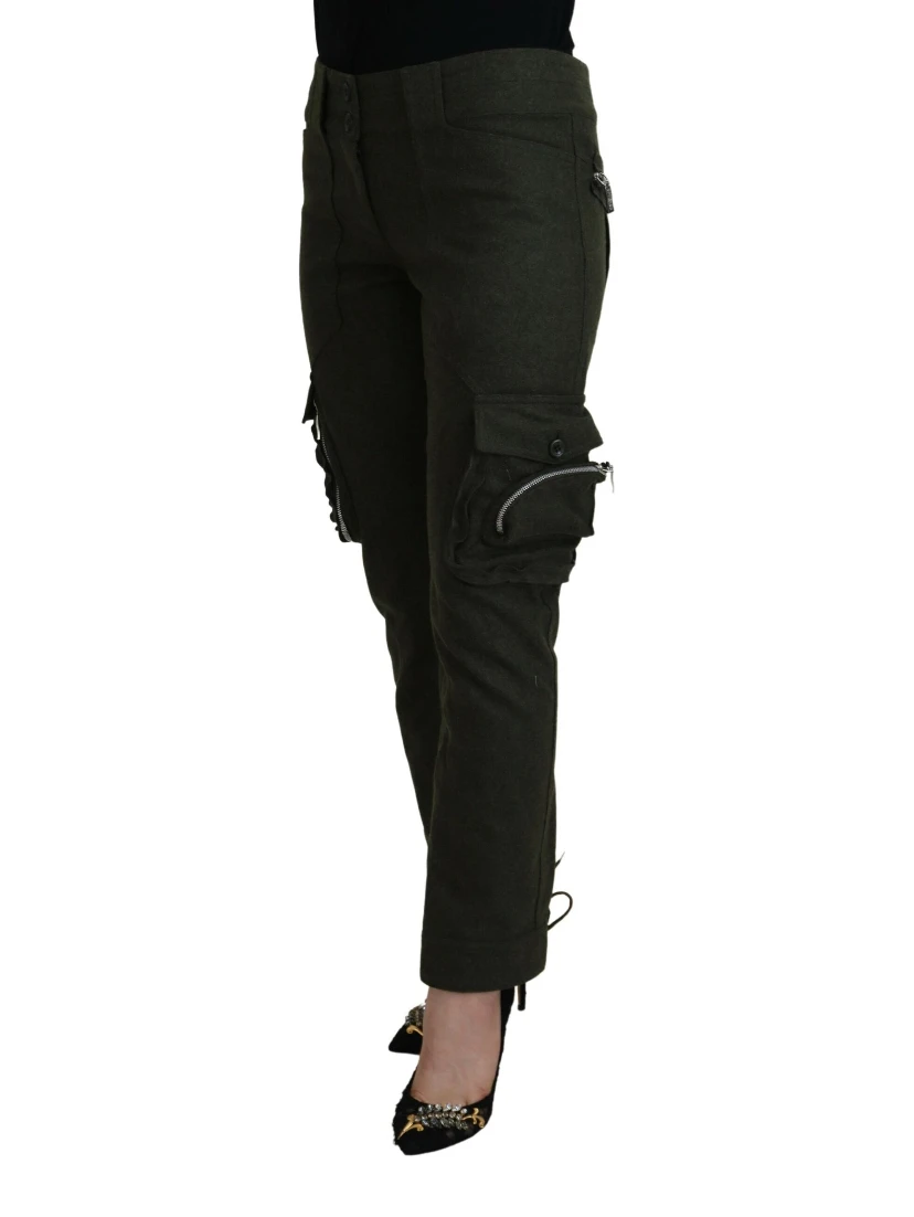 Green Lace Up Leg Women Tapered Pants