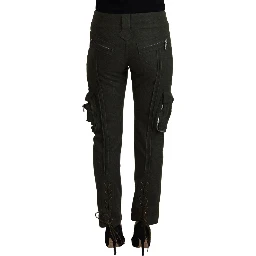 Green Lace Up Leg Women Tapered Pants