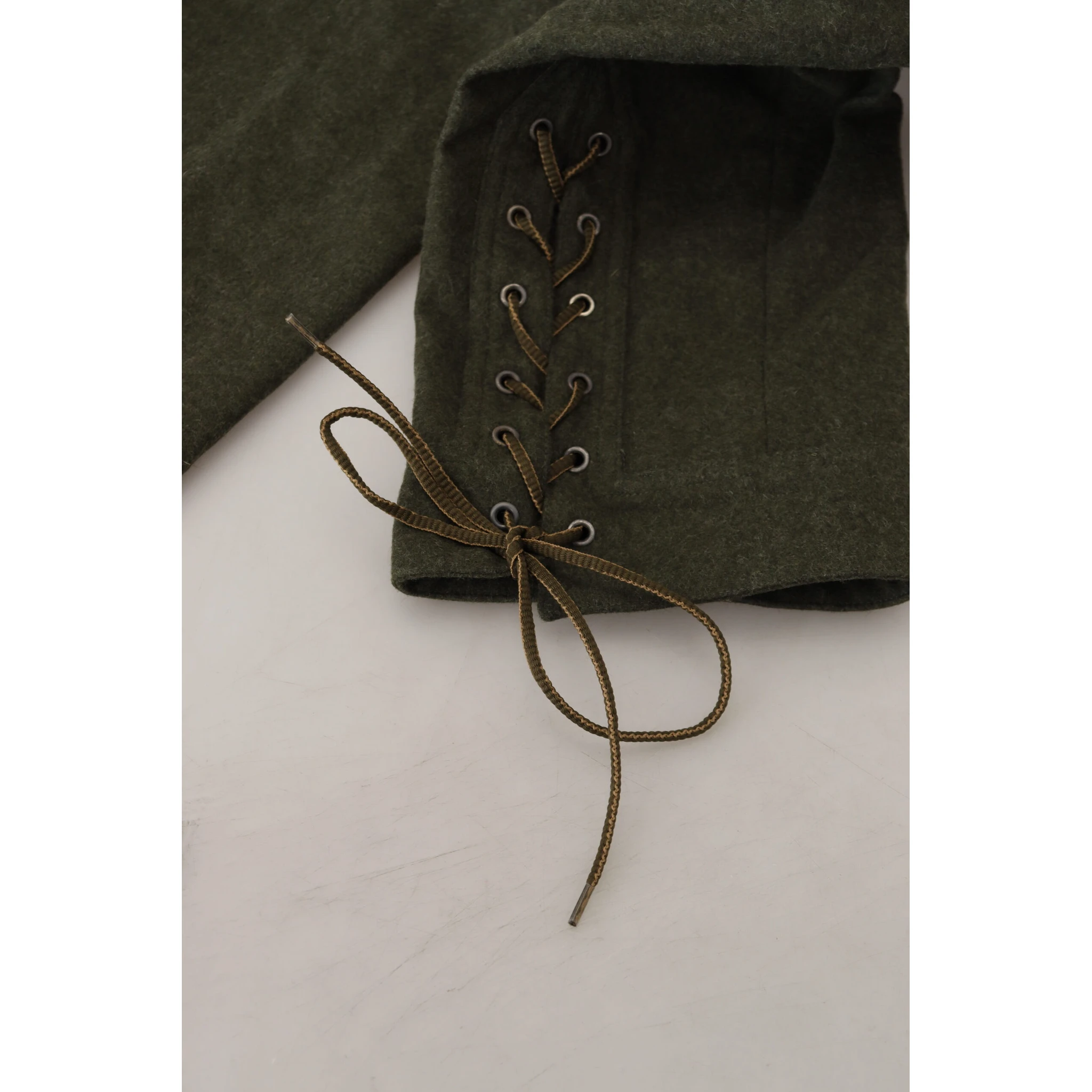 Green Lace Up Leg Women Tapered Pants