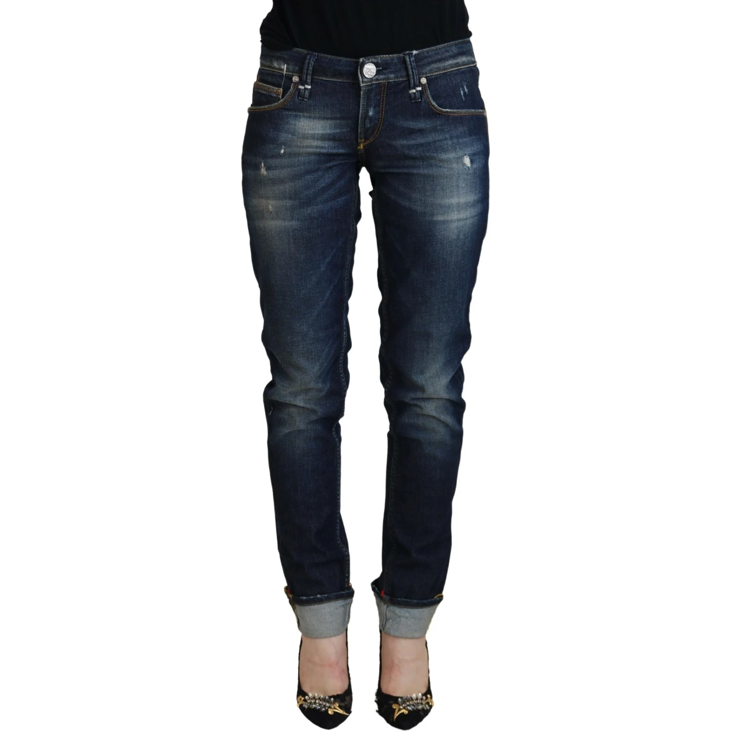Blue Cotton Slim Fit Women Casual Denim Jeans