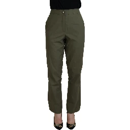 Green Cotton High Waist Women Tapered Pants