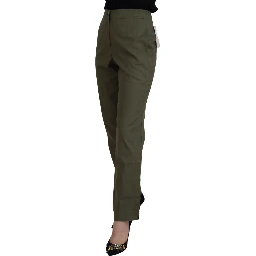 Green Cotton High Waist Women Tapered Pants
