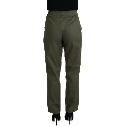 Green Cotton High Waist Women Tapered Pants