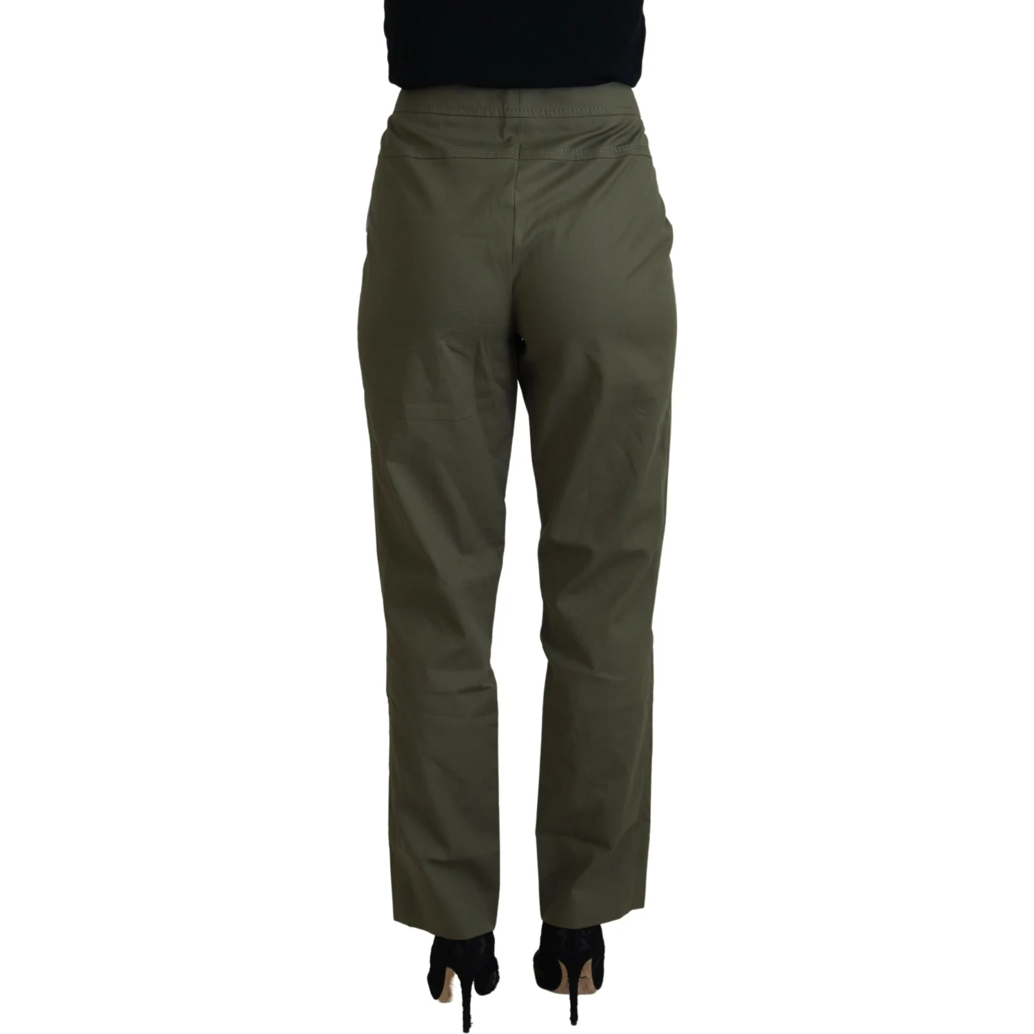 Green Cotton High Waist Women Tapered Pants