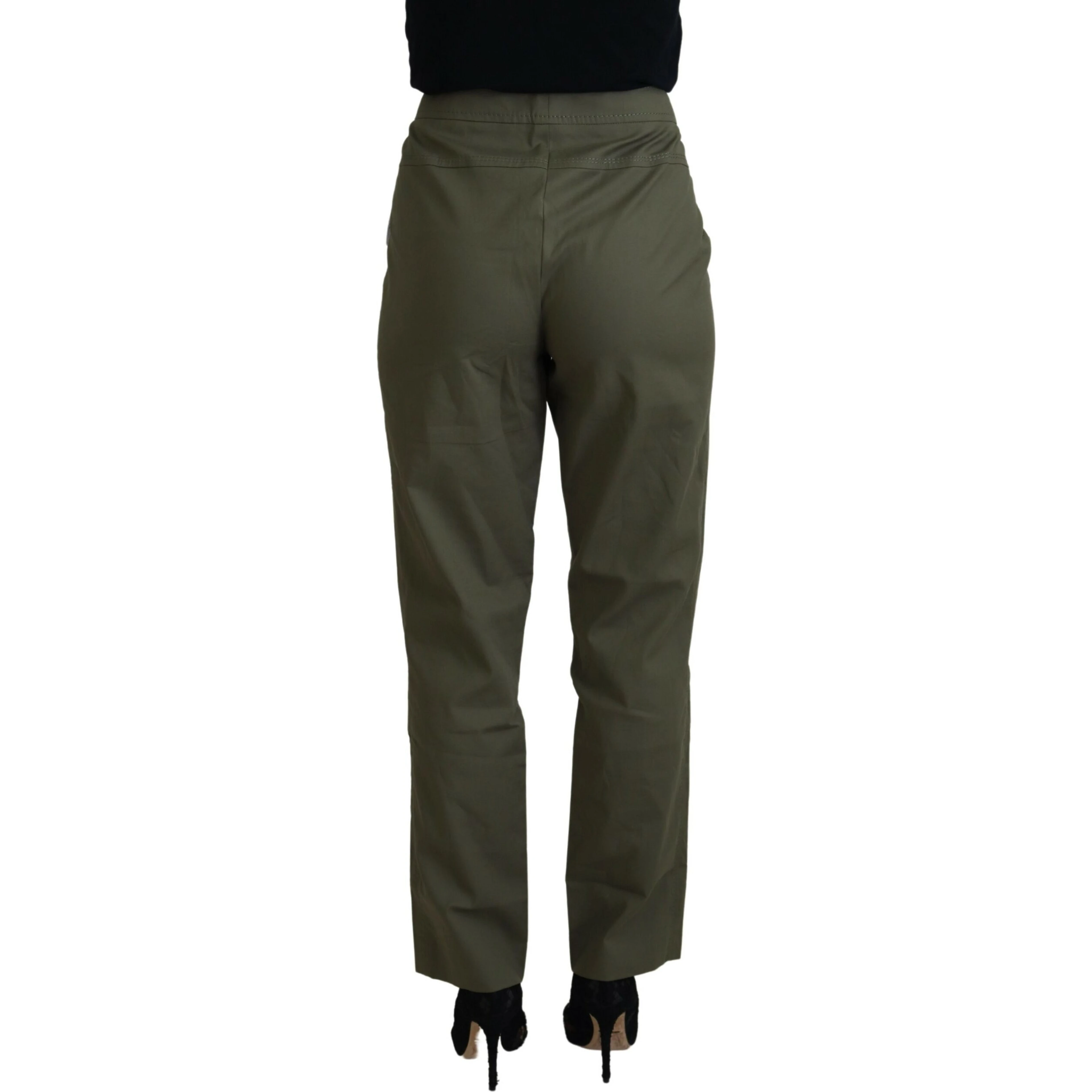Green Cotton High Waist Women Tapered Pants