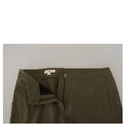Green Cotton High Waist Women Tapered Pants
