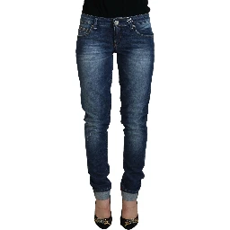 Blue Washed Cotton Slim Fit Women Denim Jeans