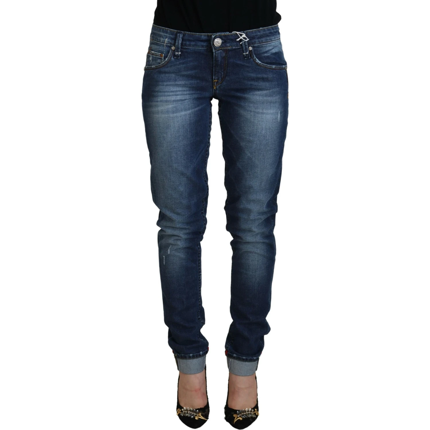 Blue Washed Cotton Slim Fit Women Denim Jeans