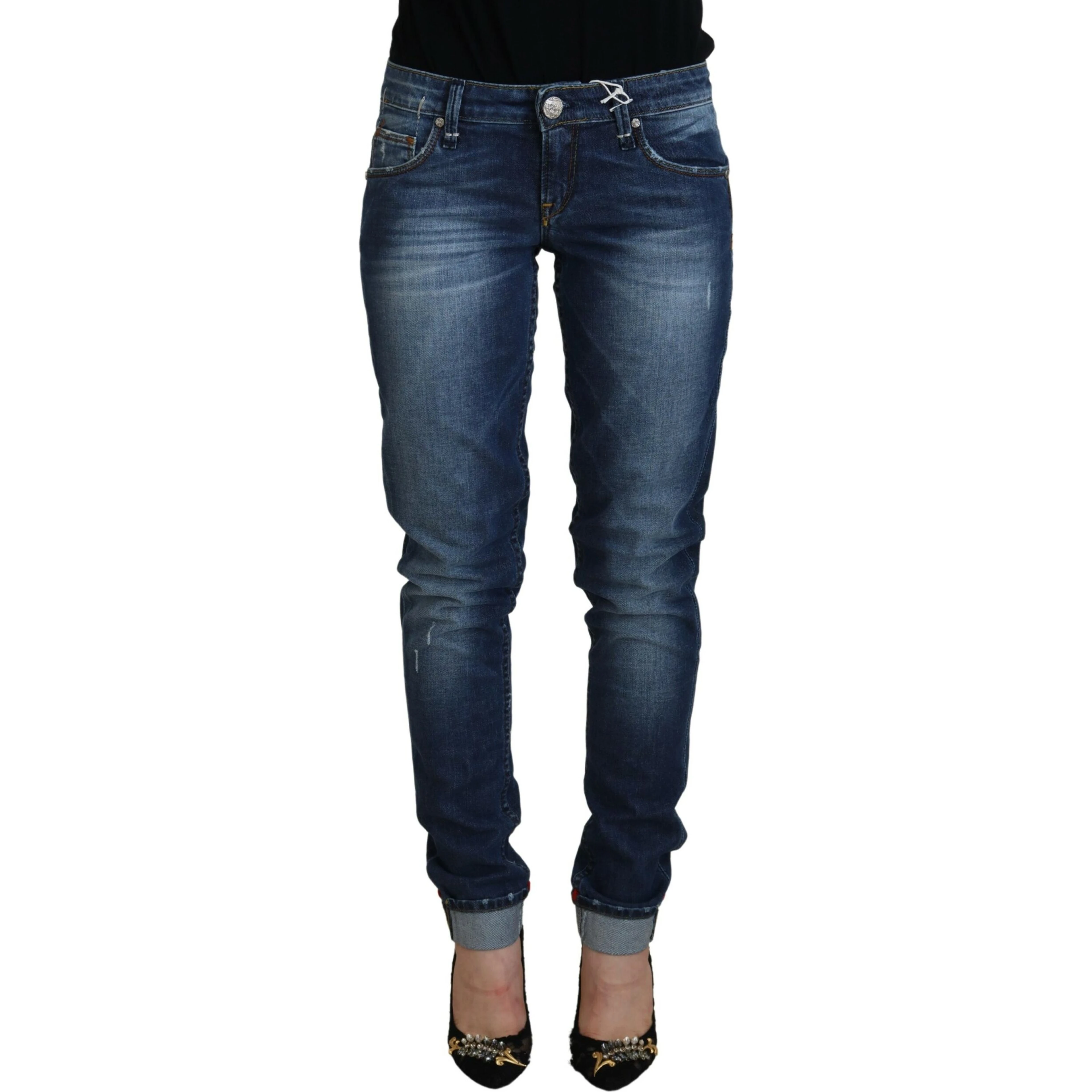 Blue Washed Cotton Slim Fit Women Denim Jeans