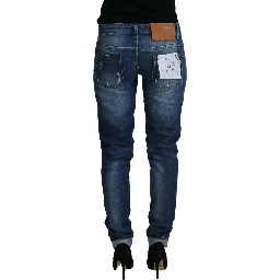 Blue Washed Cotton Slim Fit Women Denim Jeans